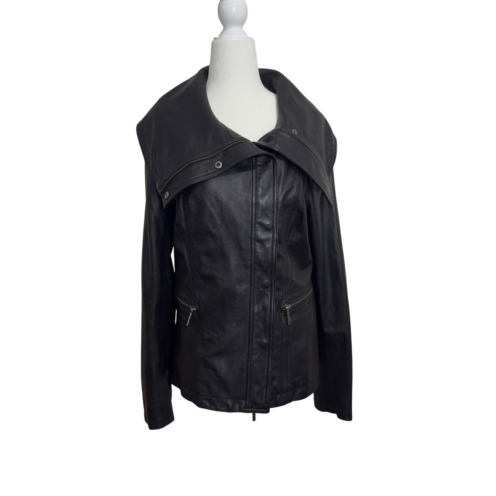 Vince Womens Black Leather Shawl Collar Jacket Coat Large